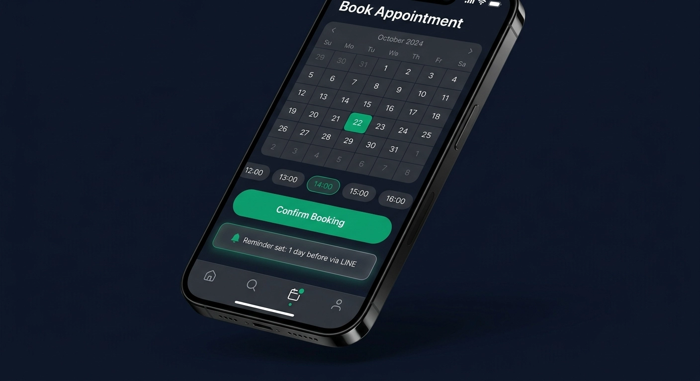 Mockup: Calendar booking confirmation in LINE chat