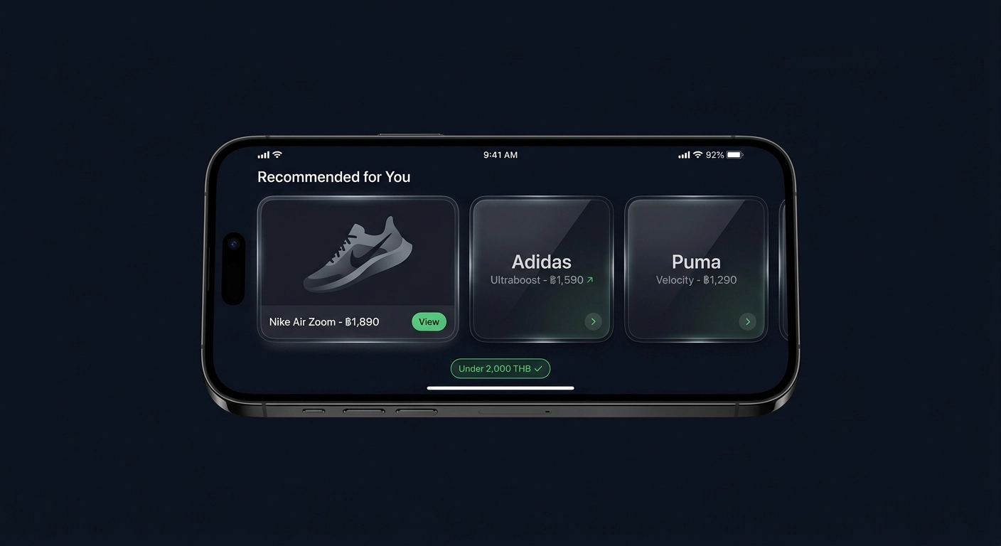 Mockup: LINE Flex Message carousel showing product cards